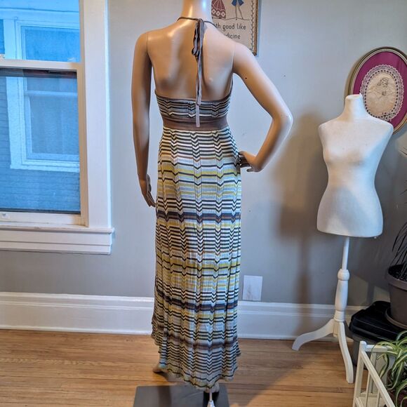 Vintage Y2K BCBGMAXAZRIA Knit Dress Halter Maxi Chevron Silk Summer Size XS - Picture 3 of 13
